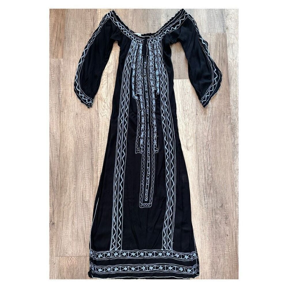 Poupette St‎ Barth Women's Embroidered Off-the-Shoulder Midi Dress Black Medium